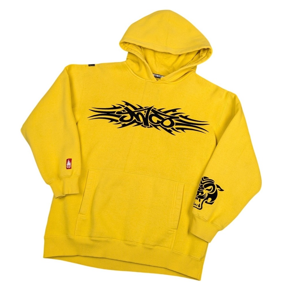 JNCO Jeans Yellow Tribal Tiger Graphic Pullover Hoodie Mens Medium Vintage‎ 90s